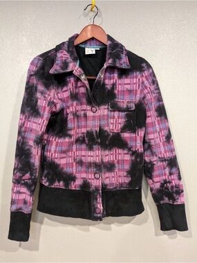 Roxy Pink and Black Plaid Tie-Dye Jean Jacket